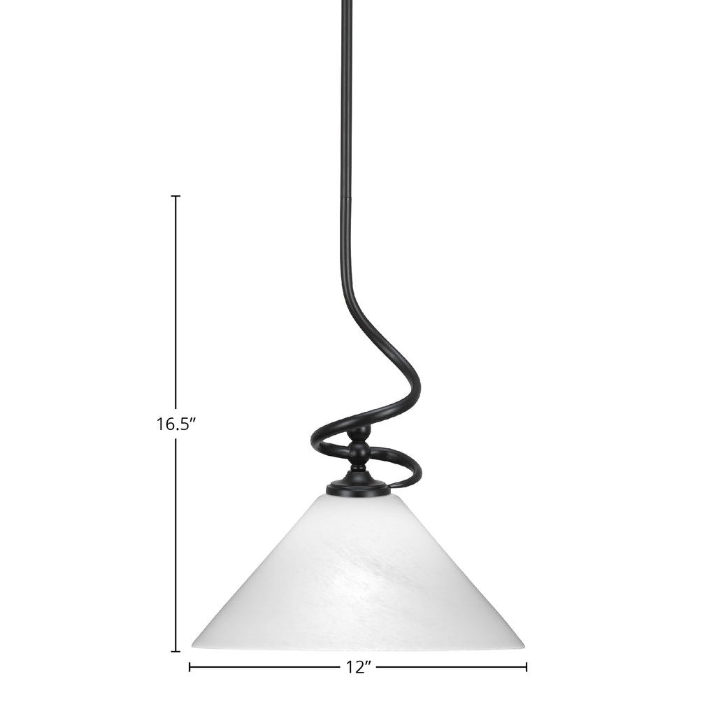Capri One Light Mini Pendant in Matte Black with 12" White Marble Shade