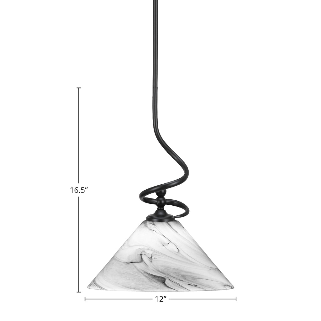 Capri One Light Mini Pendant in Matte Black with 12" Onyx Swirl Shade