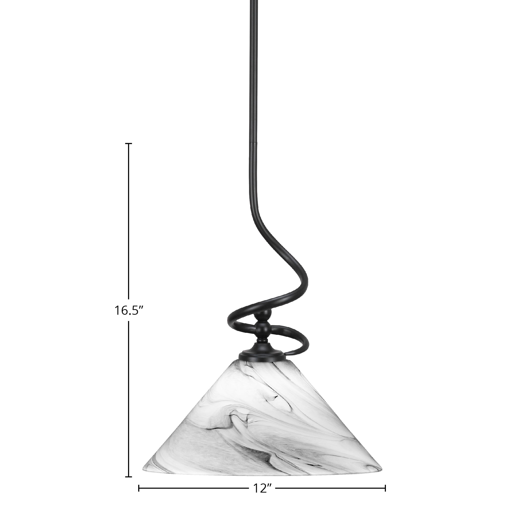Capri One Light Mini Pendant in Matte Black with 12" Onyx Swirl Shade