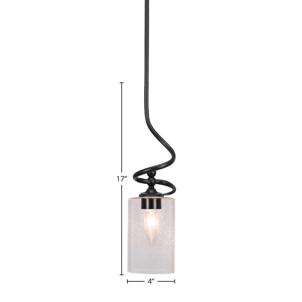 Capri One Light Mini Pendant in Matte Black with 4" Clear Bubble Shade