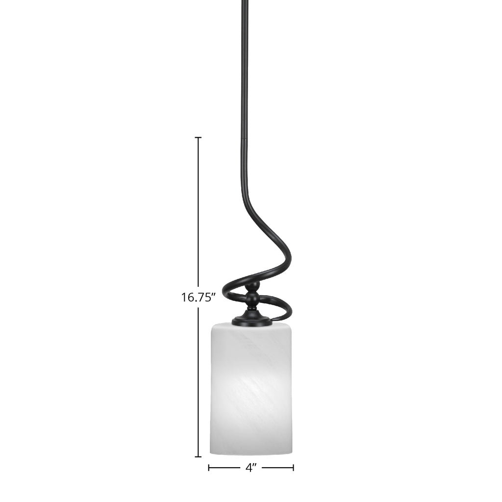 Capri One Light Mini Pendant in Matte Black with 4" White Marble Shade