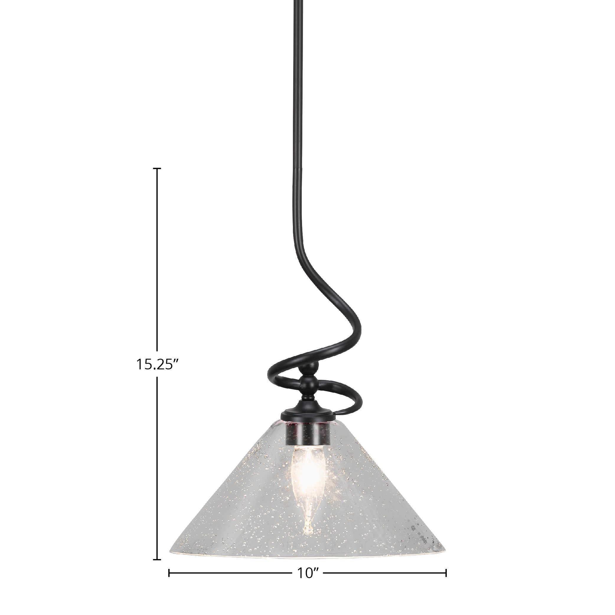 Capri One Light Mini Pendant in Matte Black with 10" Clear Bubble Shade