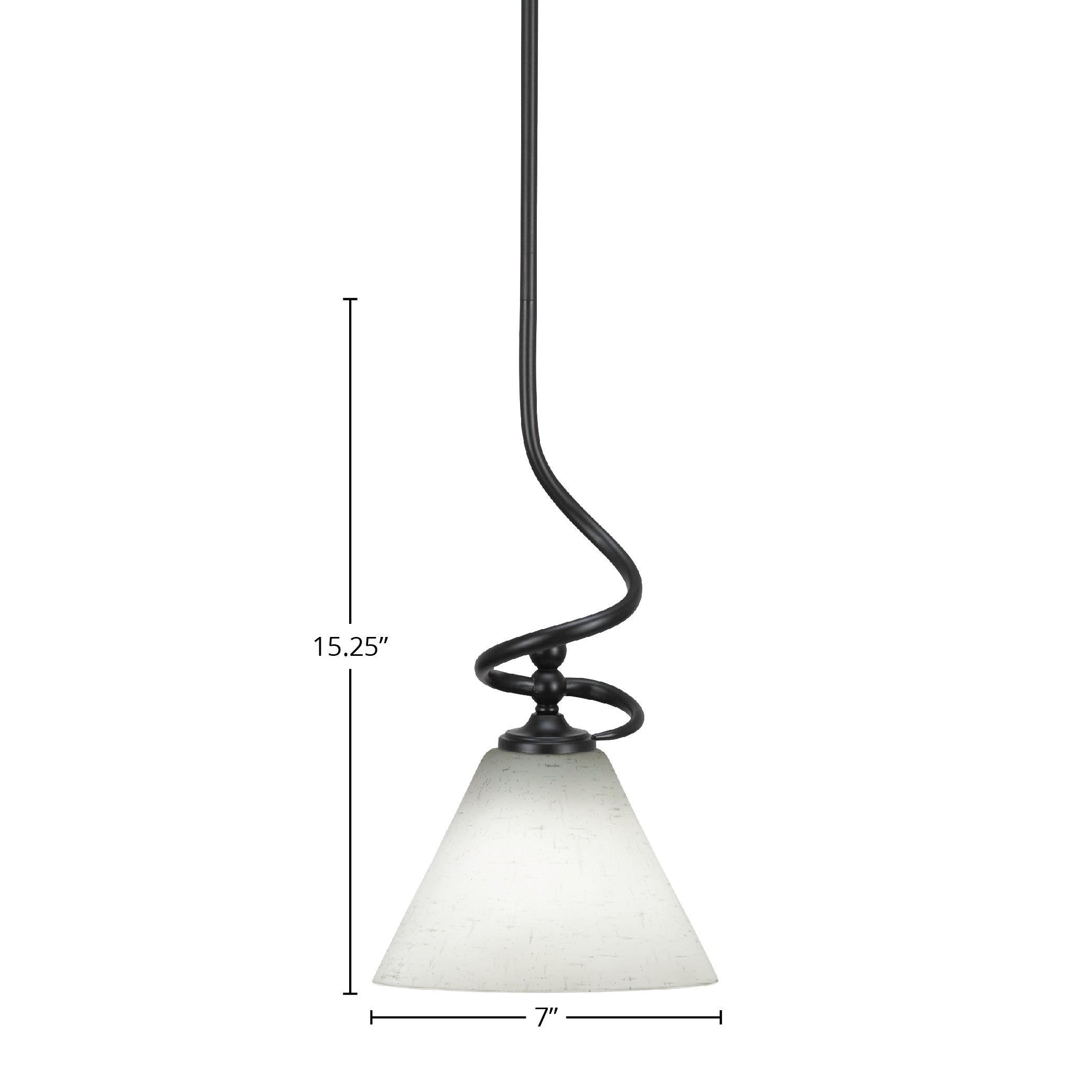 Capri One Light Mini Pendant in Matte Black with 7" White Muslin Shade