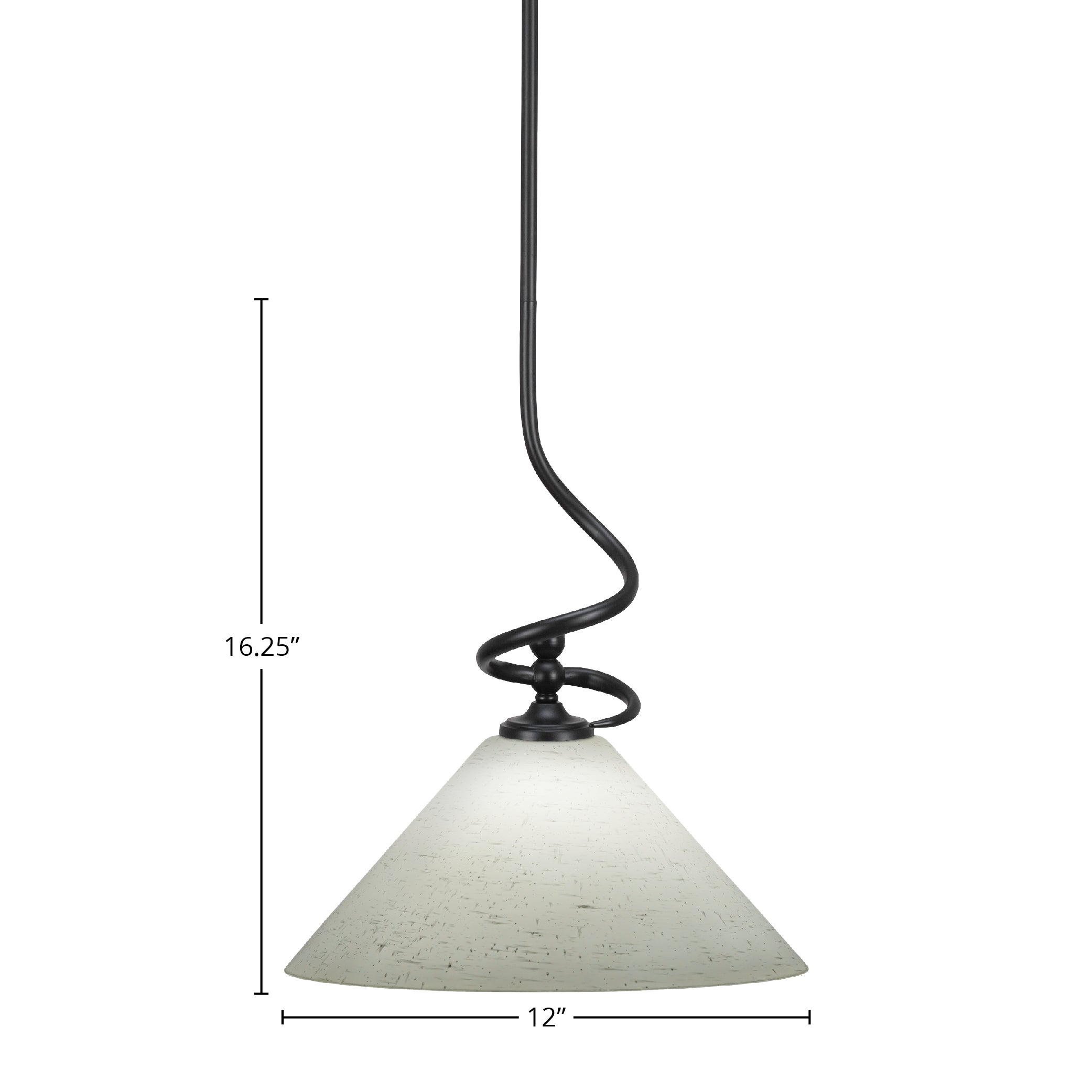 Capri One Light Mini Pendant in Matte Black with 12" White Muslin Shade
