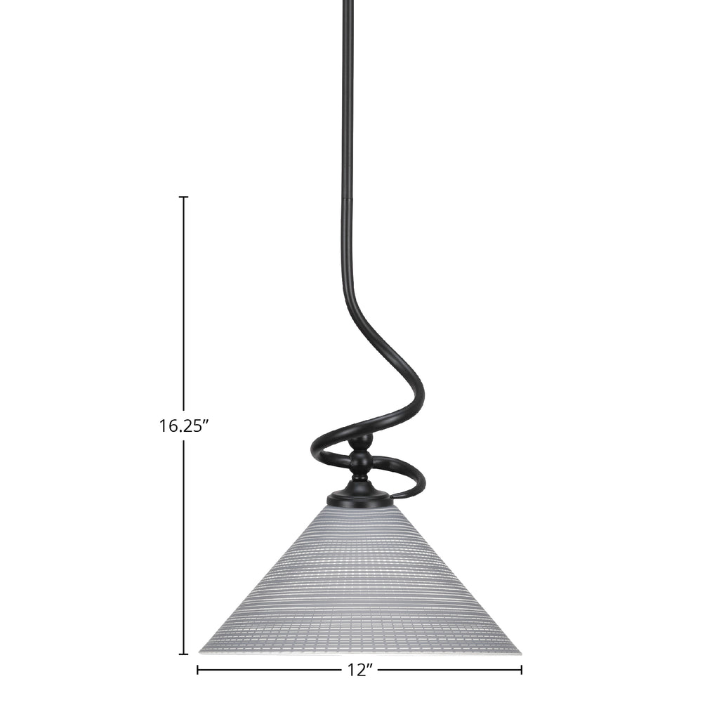 Capri One Light Mini Pendant in Matte Black with 12" Gray Matrix Shade