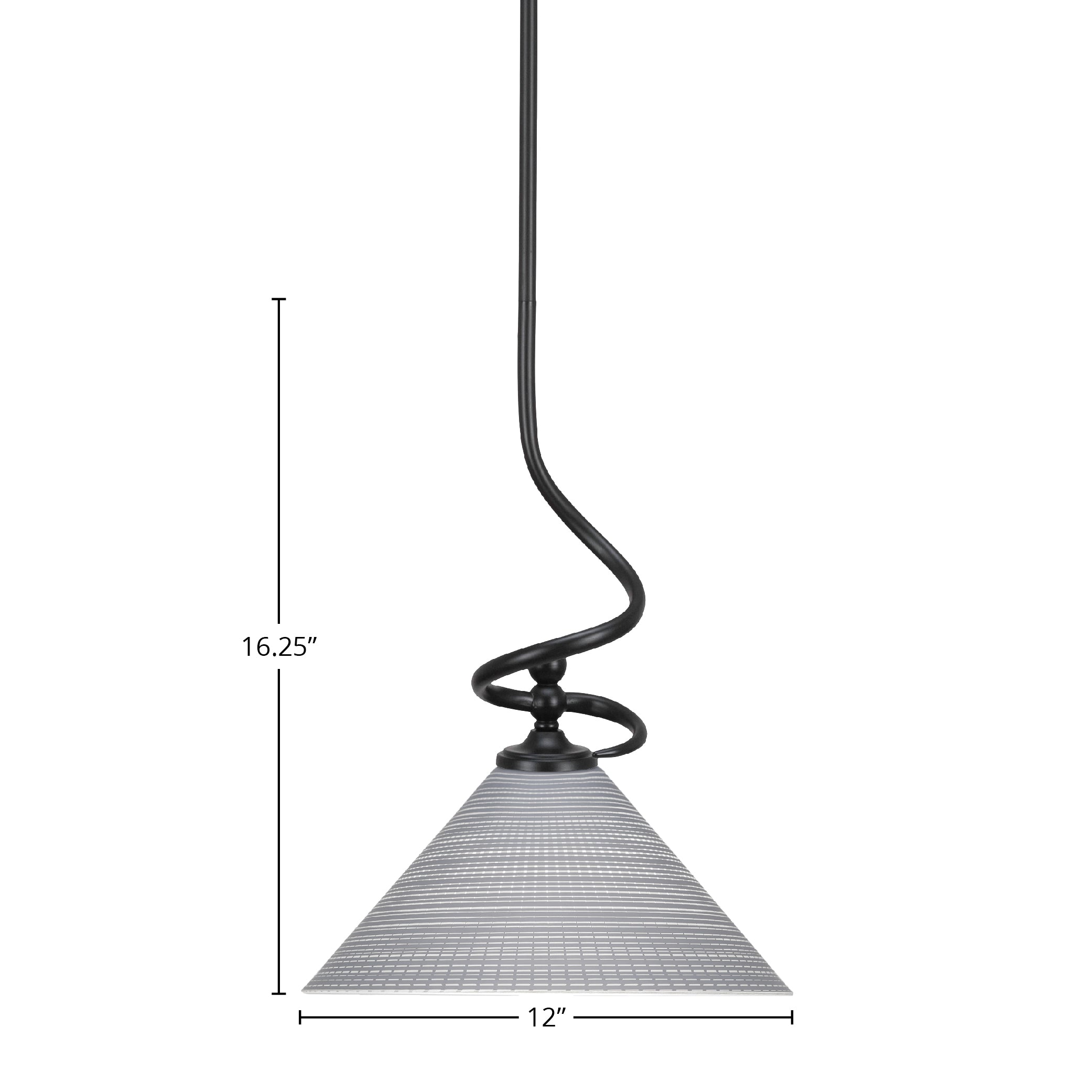 Capri One Light Mini Pendant in Matte Black with 12" Gray Matrix Shade