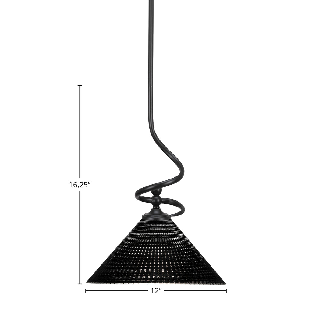 Capri One Light Mini Pendant in Matte Black with 12" Black Matrix Shade