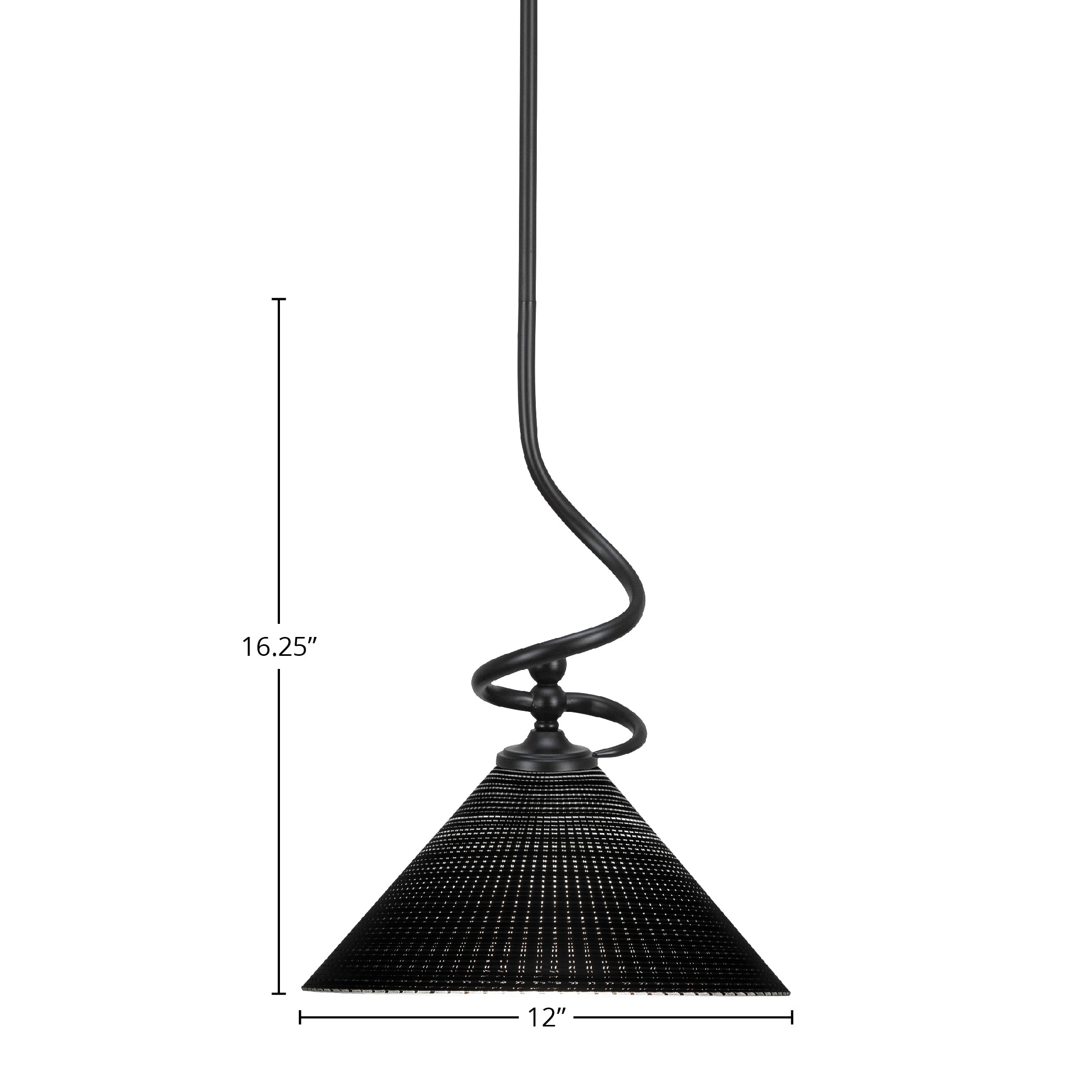 Capri One Light Mini Pendant in Matte Black with 12" Black Matrix Shade