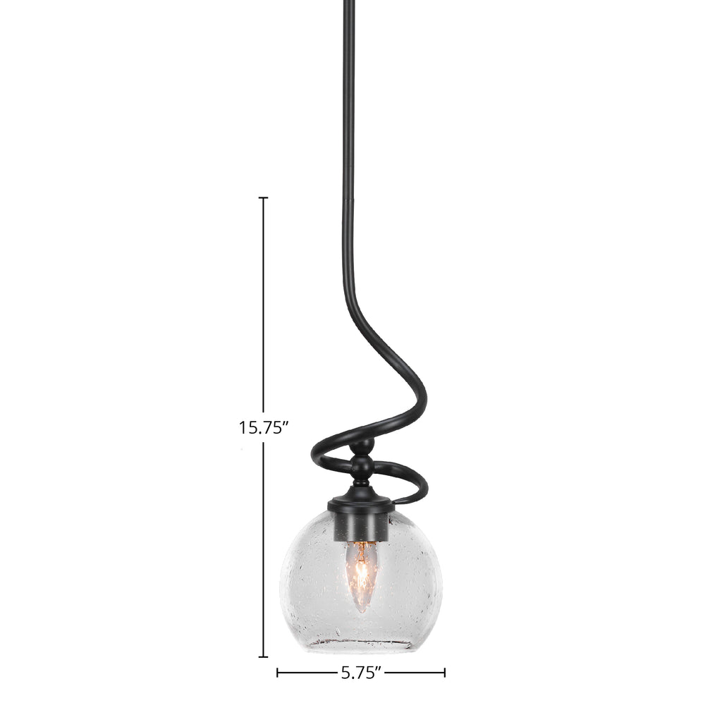 Capri One Light Mini Pendant in Matte Black with 5.75" Clear Bubble Shade