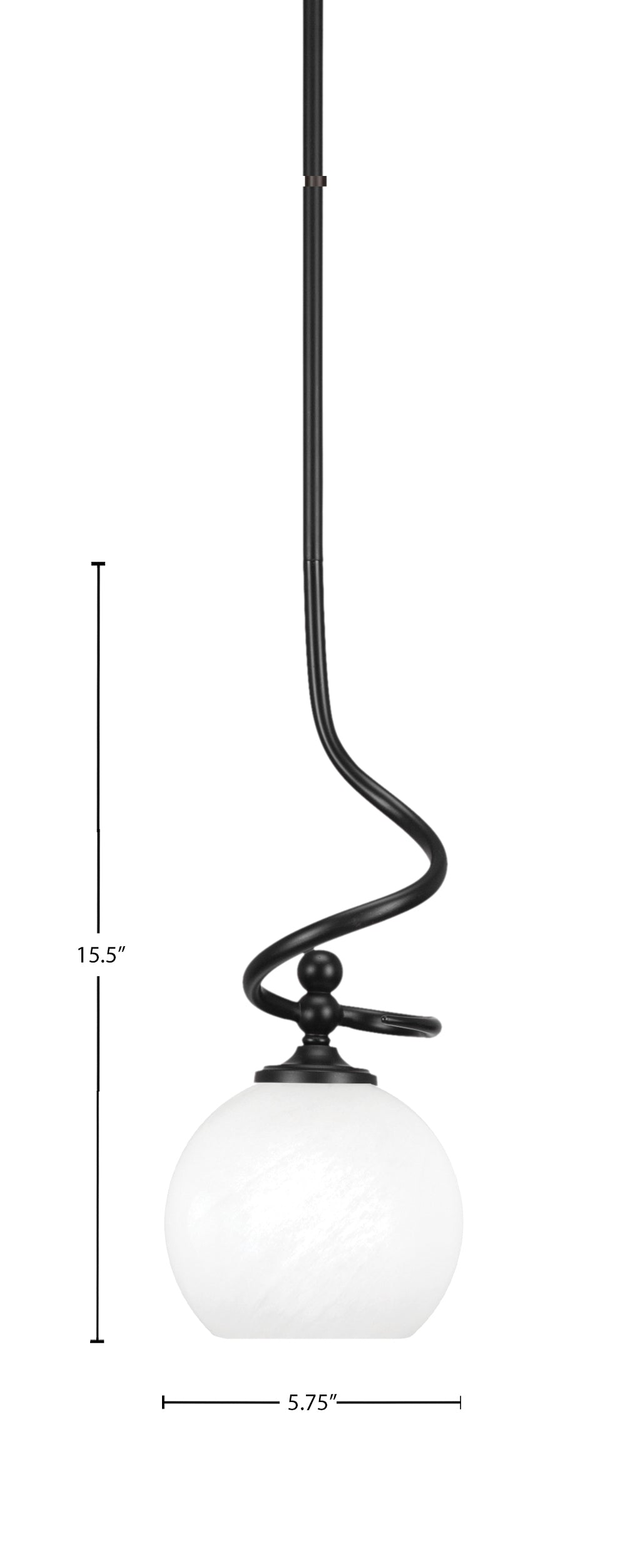 Capri One Light Mini Pendant in Matte Black with 5.75" White Marble Shade