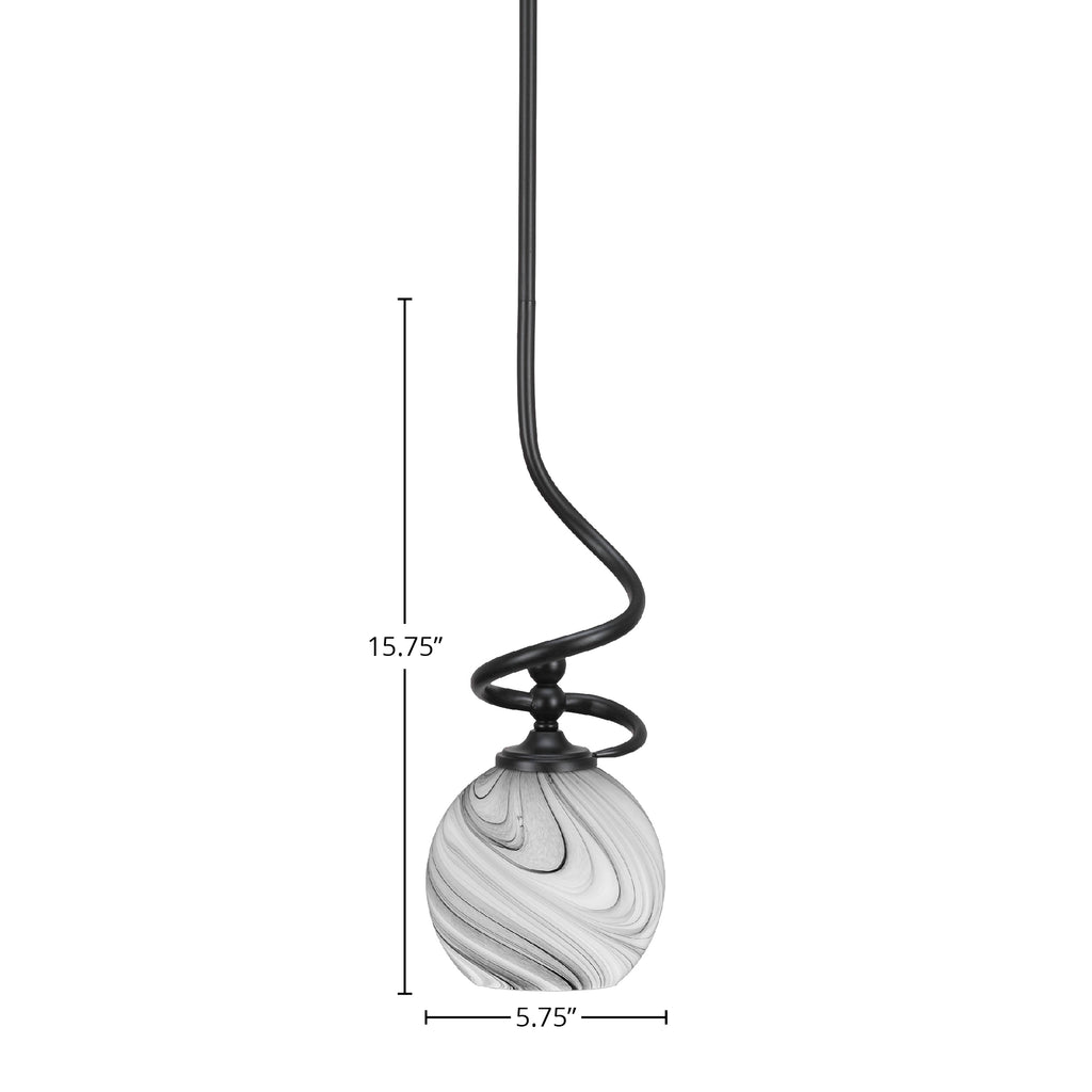 Capri One Light Mini Pendant in Matte Black with 5.75" Onyx Swirl Shade