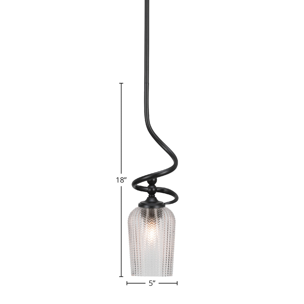 Capri One Light Mini Pendant in Matte Black with 5" Clear Textured Shade