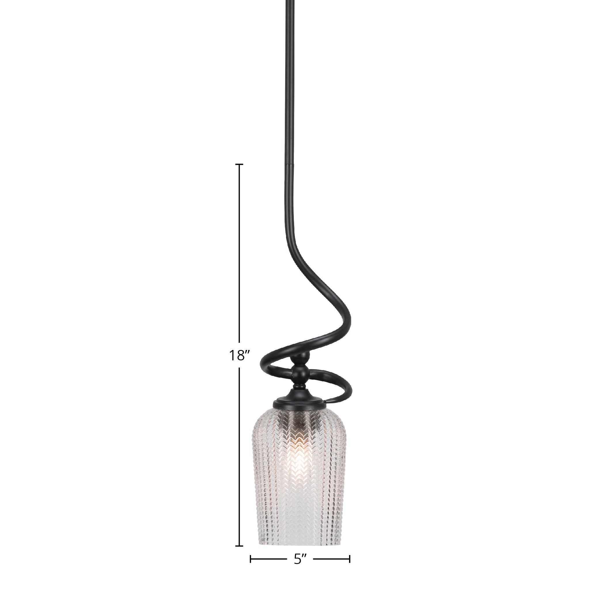 Capri One Light Mini Pendant in Matte Black with 5" Clear Textured Shade