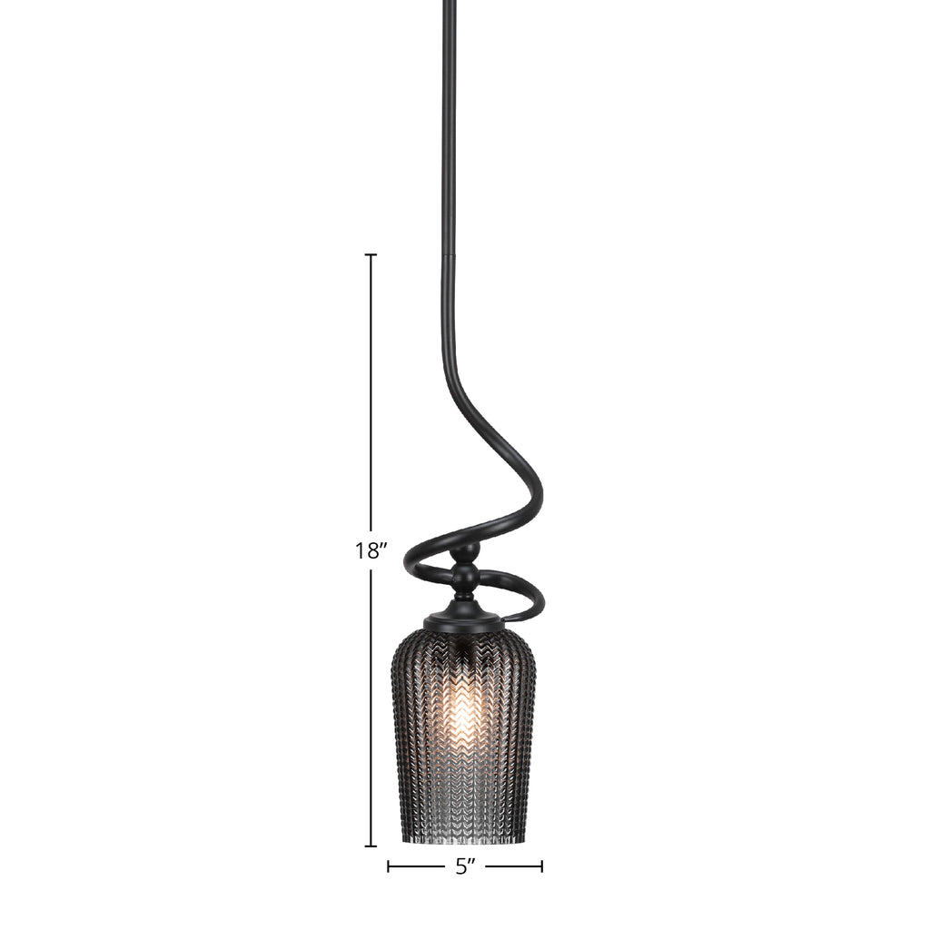 Capri One Light Mini Pendant in Matte Black with 5" Smoke Textured Shade