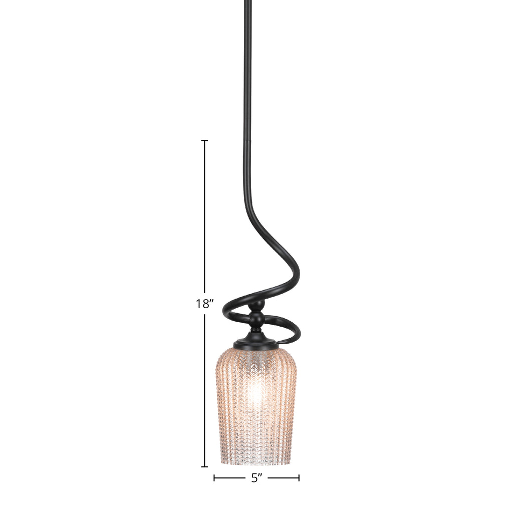 Capri One Light Mini Pendant in Matte Black with 5" Silver Textured Shade