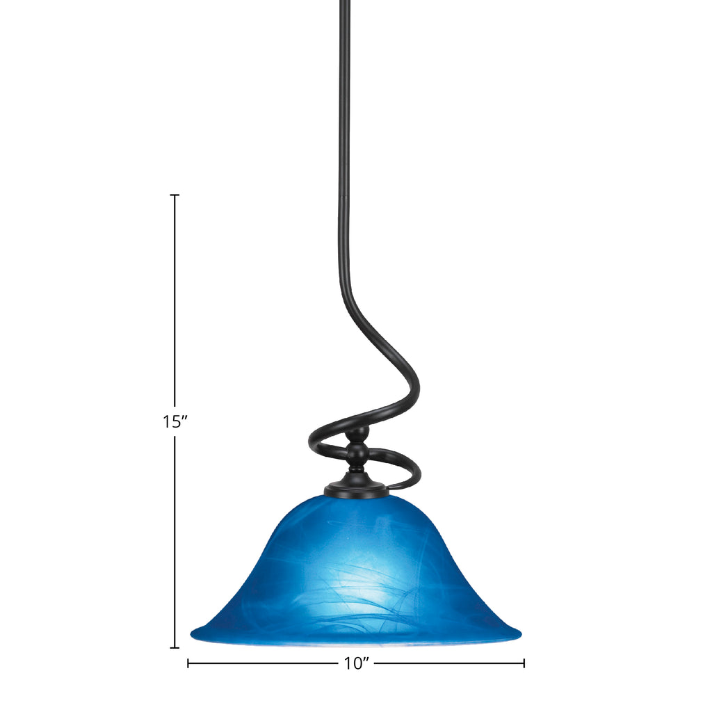 Capri One Light Mini Pendant in Matte Black with 10" Blue Italian Shade