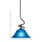 Capri One Light Mini Pendant in Matte Black with 10" Blue Italian Shade