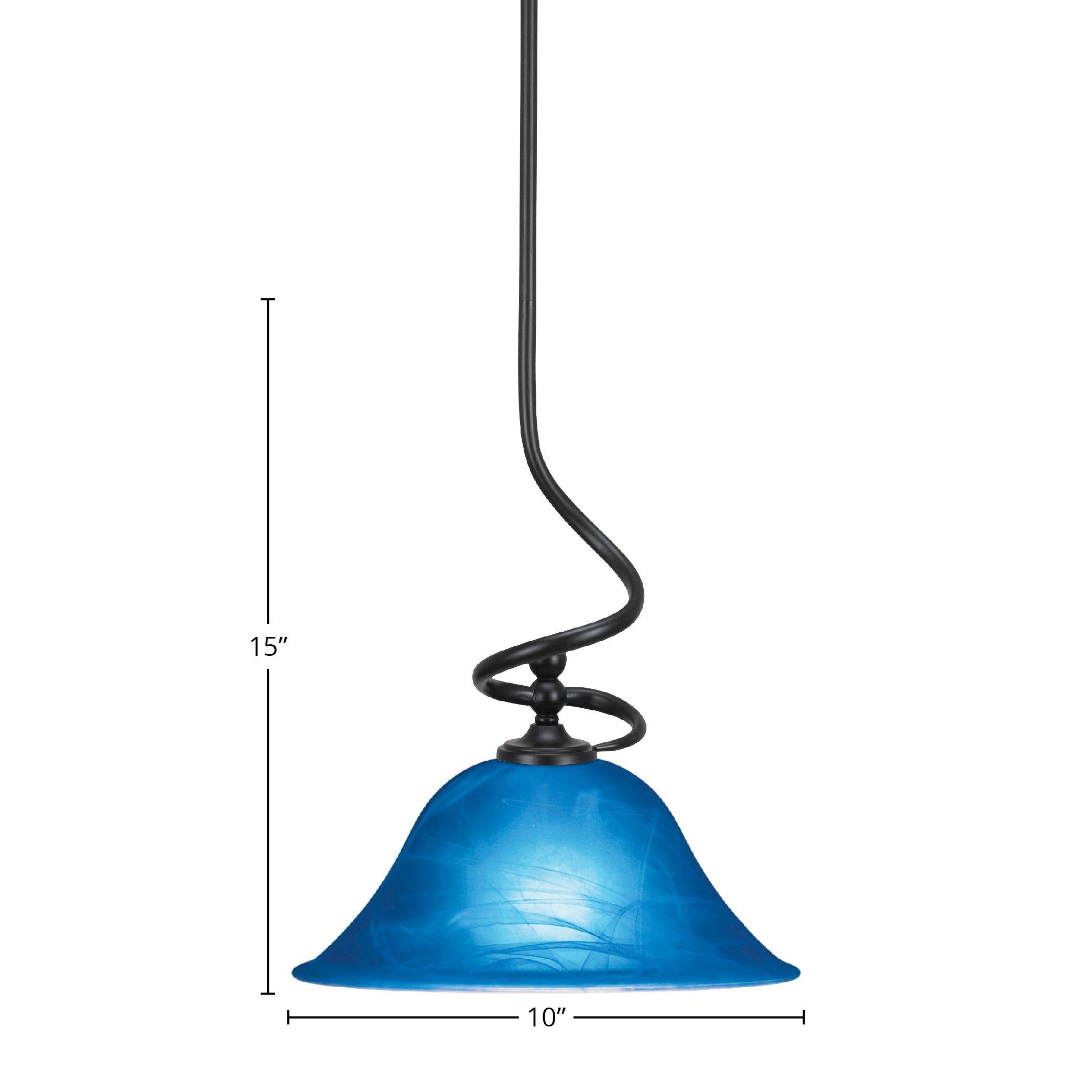 Capri One Light Mini Pendant in Matte Black with 10" Blue Italian Shade