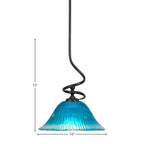 Capri One Light Mini Pendant in Matte Black with 10" Teal Crystal Shade