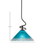 Capri One Light Mini Pendant in Matte Black with 12" Teal Crystal Shade