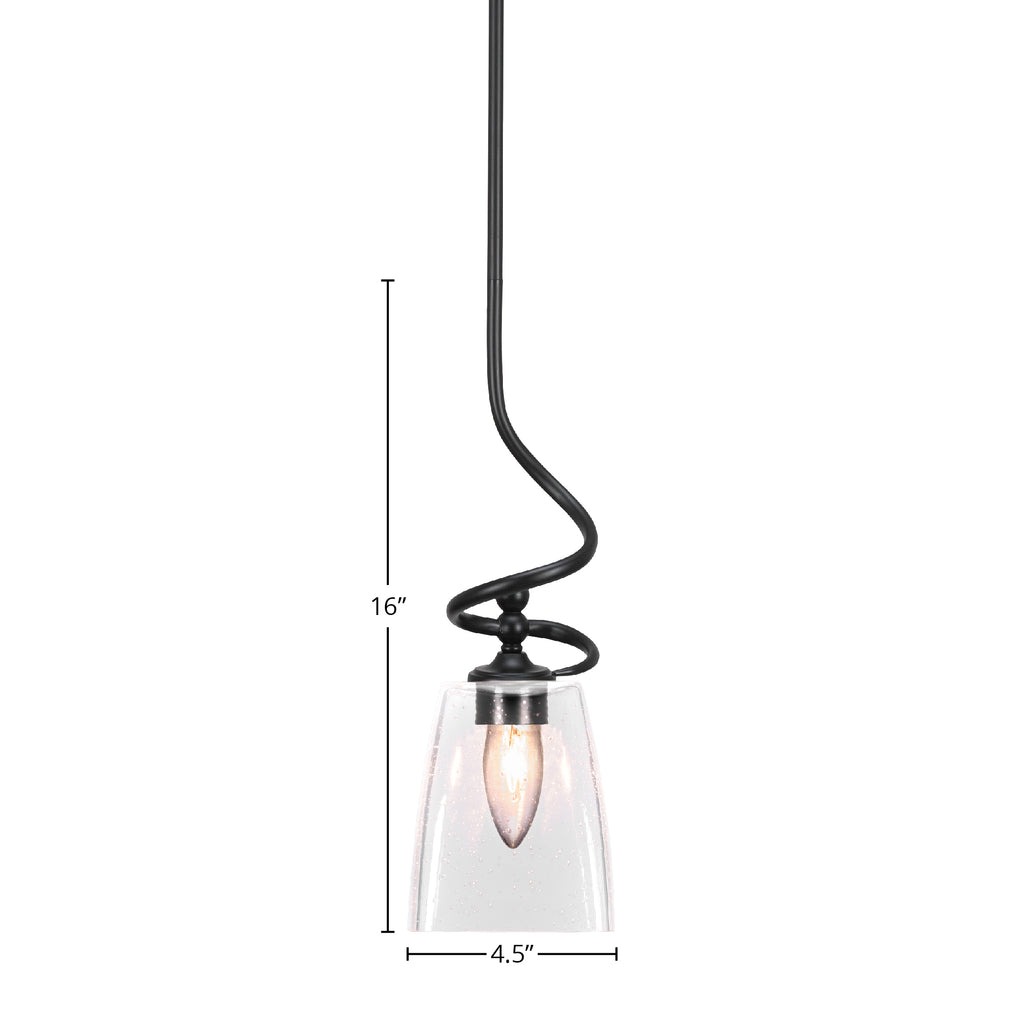Capri One Light Mini Pendant in Matte Black with 4.5" Square Clear Bubble Shade