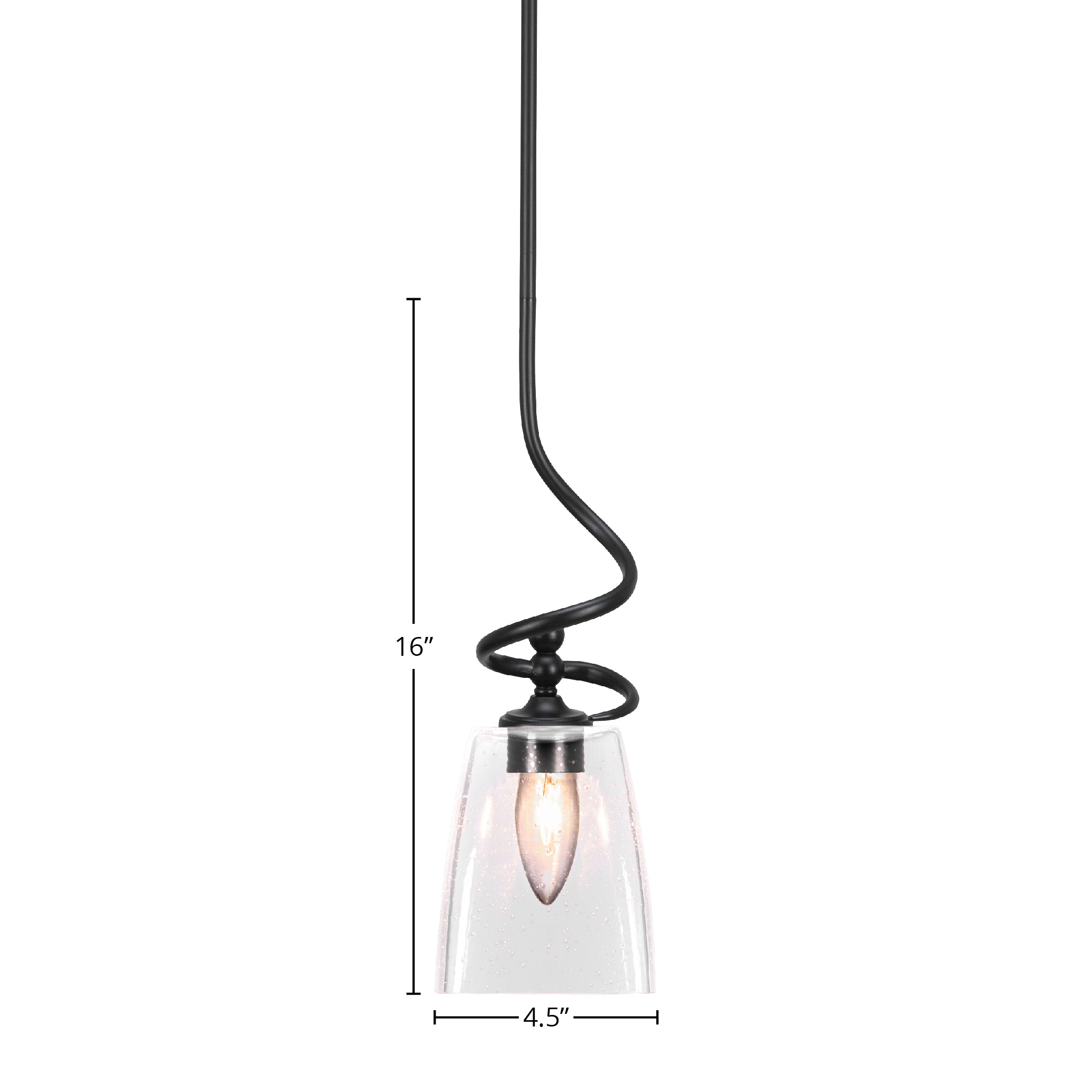 Capri One Light Mini Pendant in Matte Black with 4.5" Square Clear Bubble Shade
