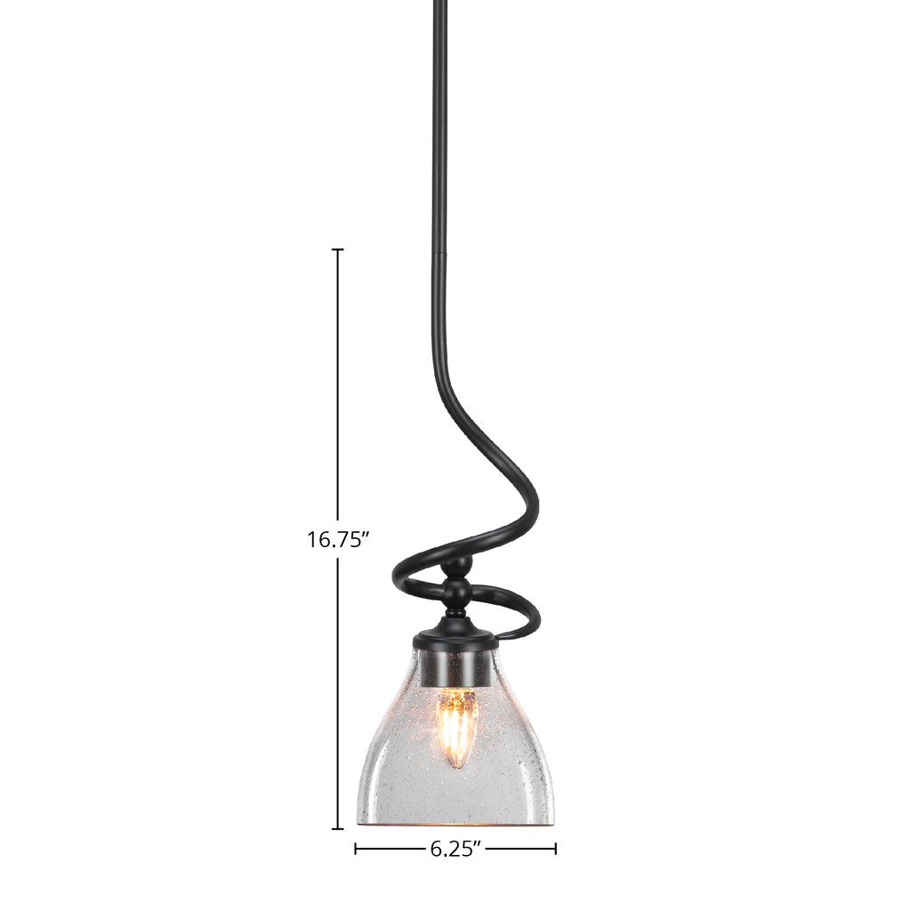 Capri One Light Mini Pendant in Matte Black with 6.25" Clear Bubble Shade