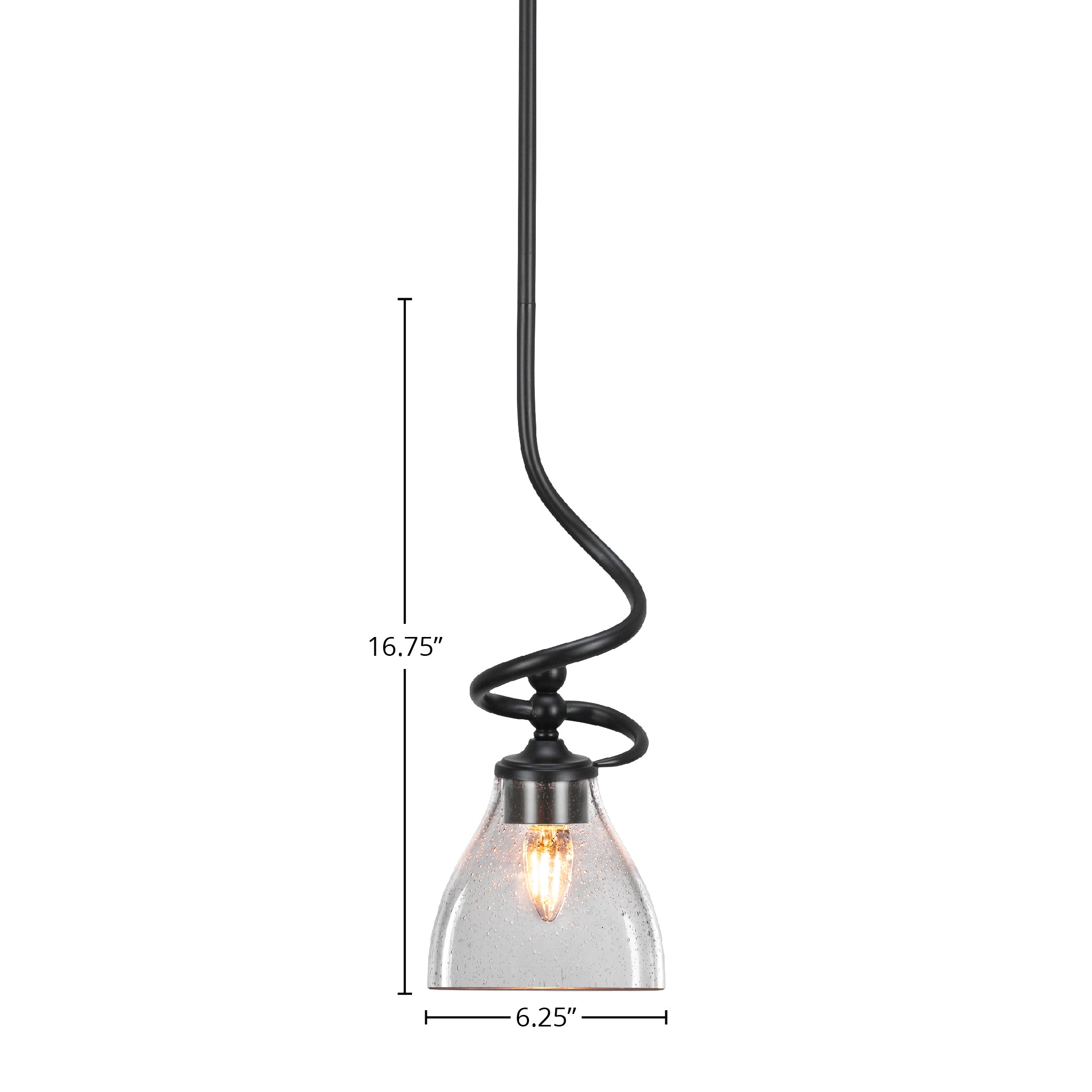 Capri One Light Mini Pendant in Matte Black with 6.25" Clear Bubble Shade