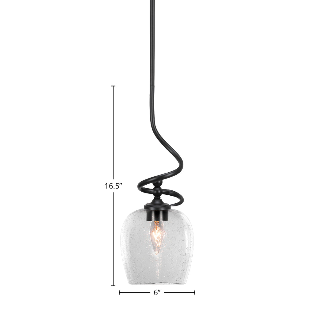 Capri One Light Mini Pendant in Matte Black with 6" Clear Bubble Shade