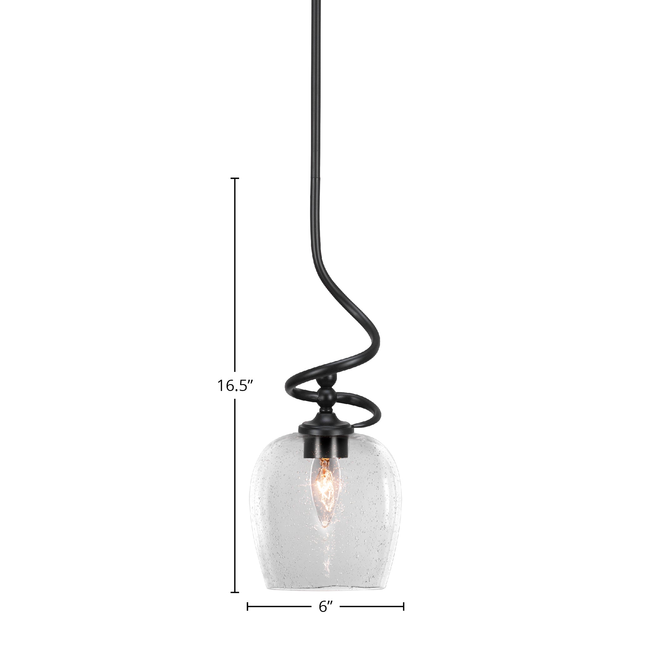 Capri One Light Mini Pendant in Matte Black with 6" Clear Bubble Shade