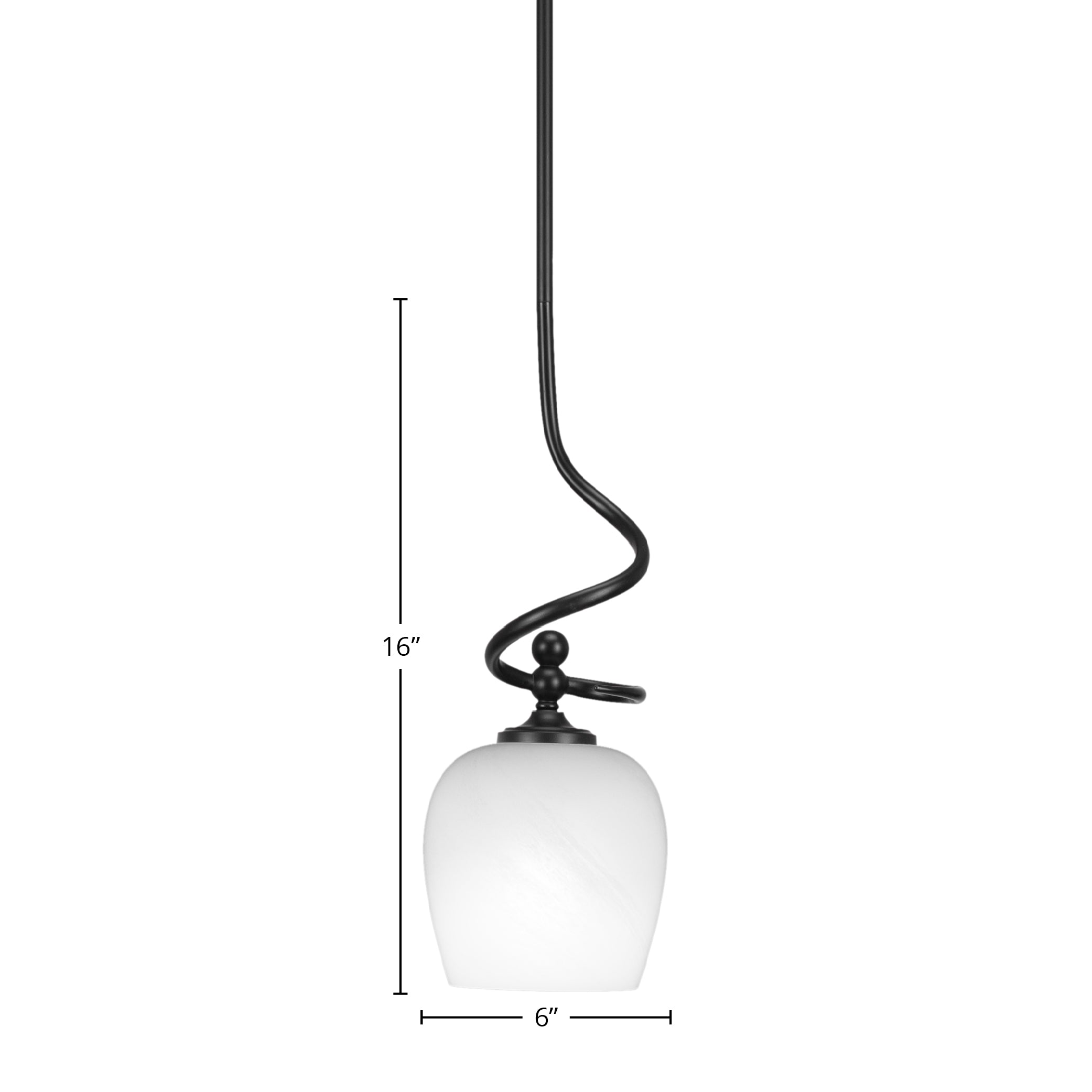 Capri One Light Mini Pendant in Matte Black with 6" White Marble Shade