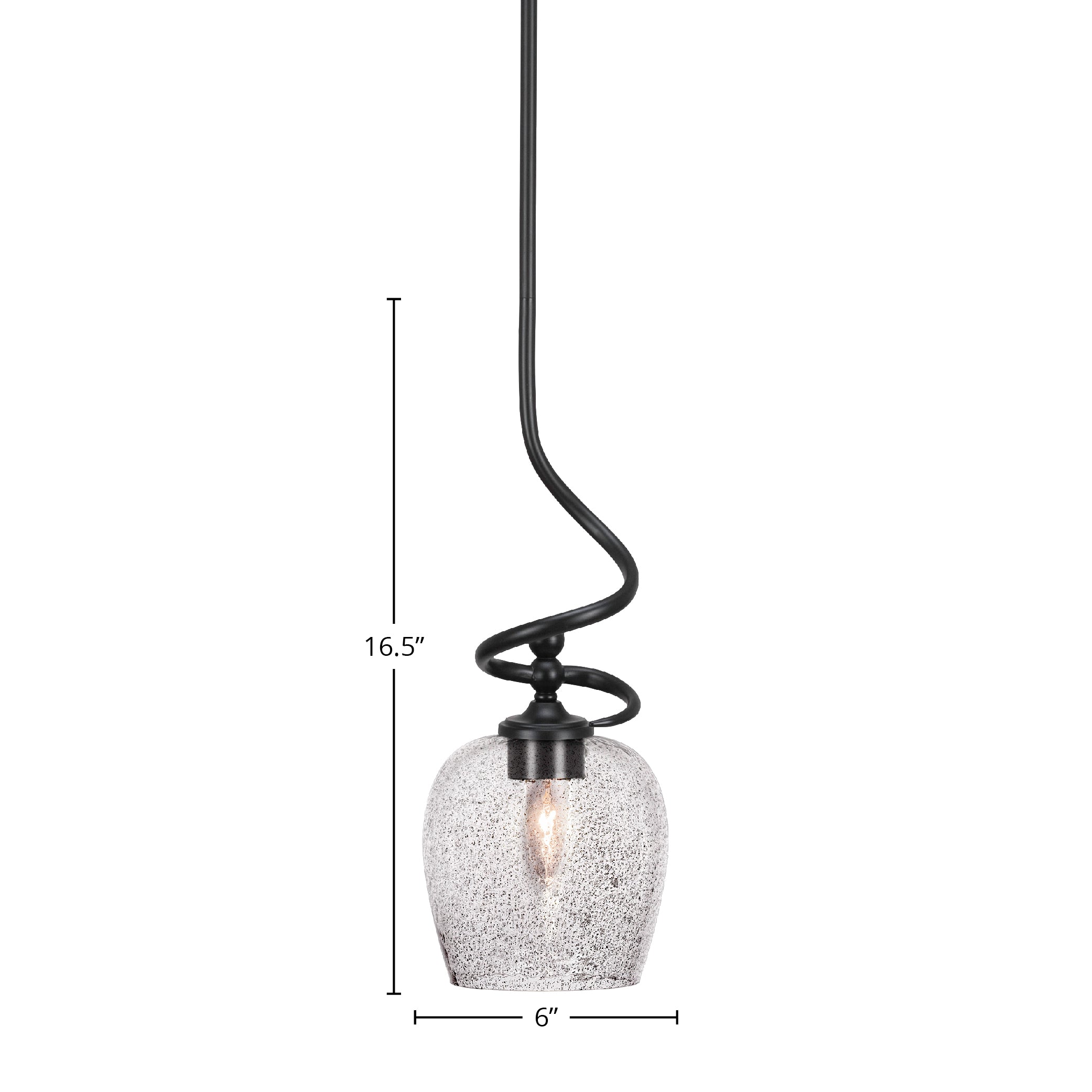 Capri One Light Mini Pendant in Matte Black with 6" Smoke Bubble Shade