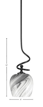 Capri One Light Mini Pendant in Matte Black with 6" Onyx Swirl Shade