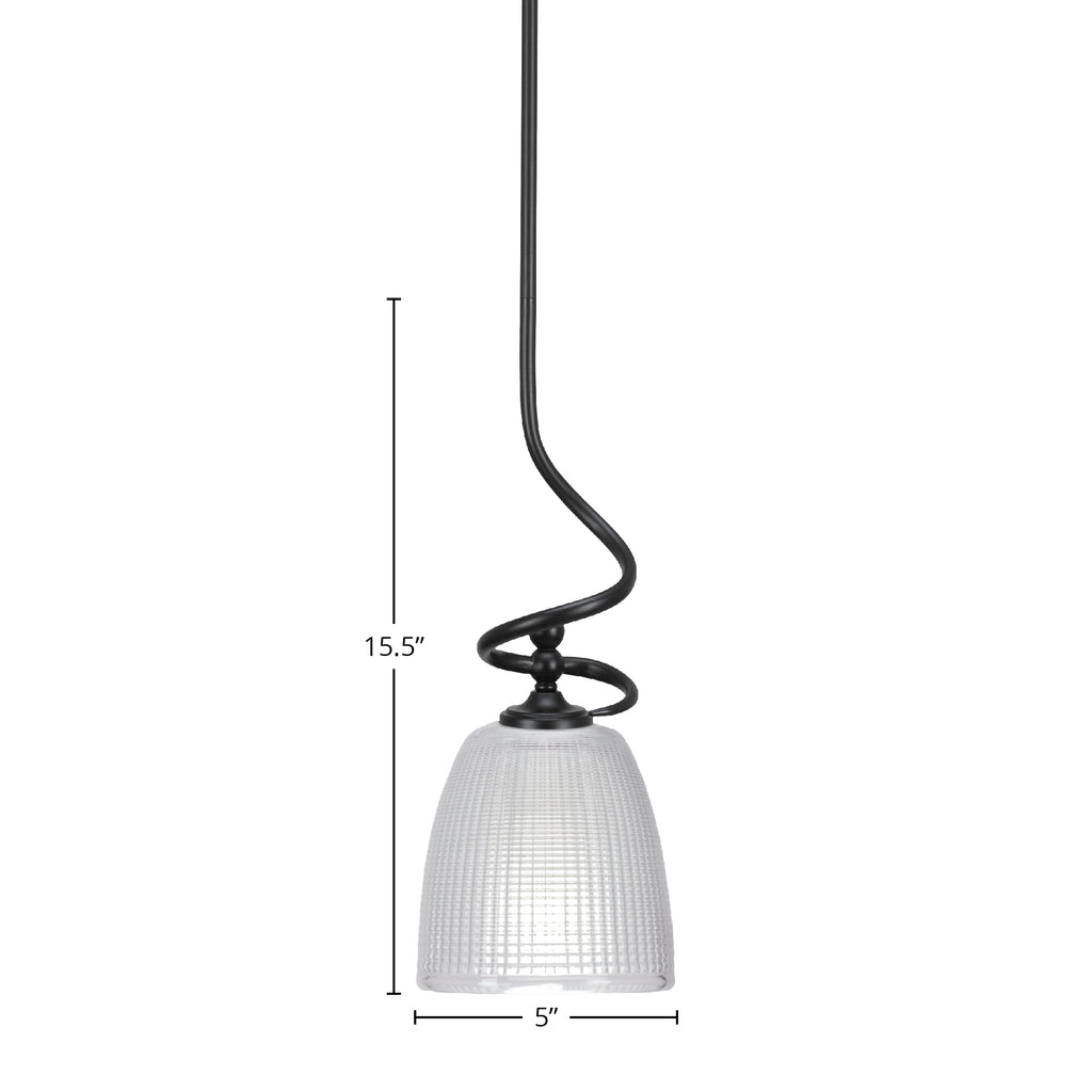 Capri One Light Mini Pendant in Matte Black with 5" Clear Ribbed Shade