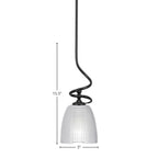 Capri One Light Mini Pendant in Matte Black with 5" Clear Ribbed Shade
