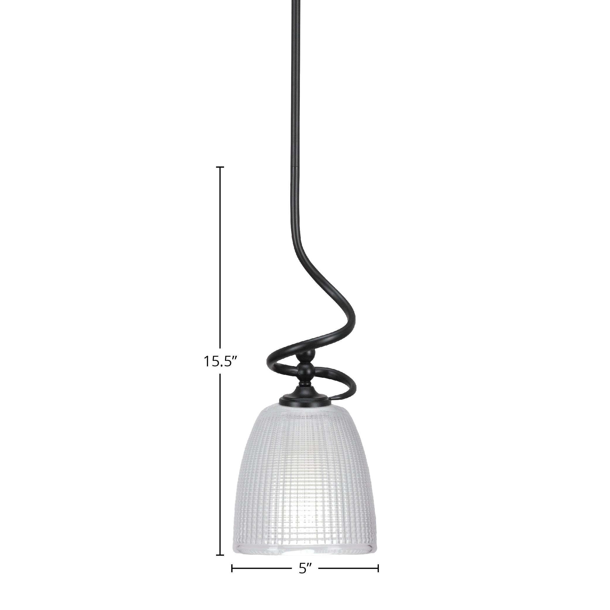 Capri One Light Mini Pendant in Matte Black with 5" Clear Ribbed Shade