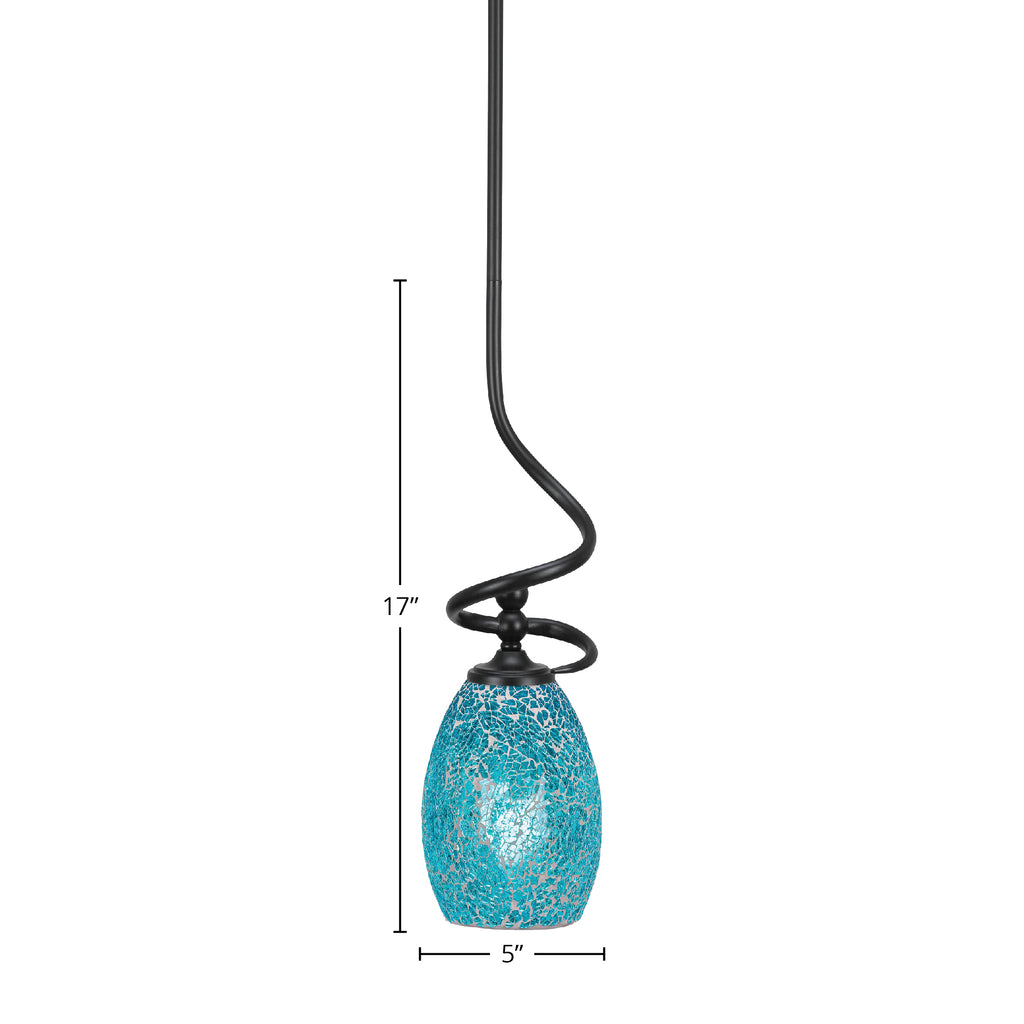 Capri One Light Mini Pendant in Matte Black with 5" Turquoise Fusion Shade