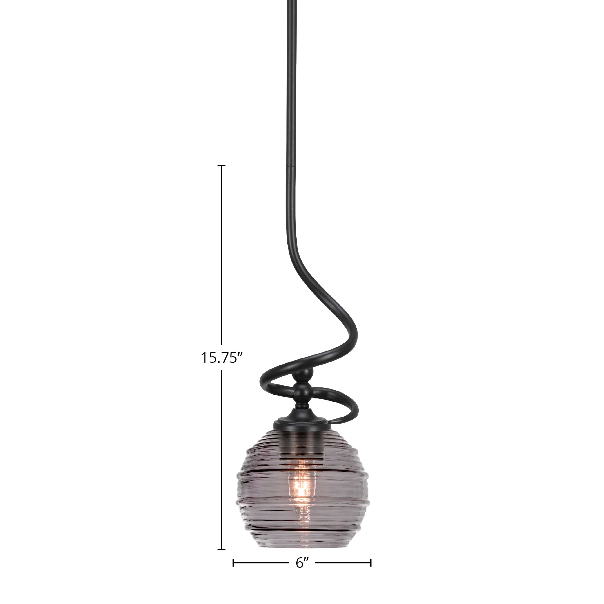 Capri One Light Mini Pendant in Matte Black with 6" Smoke Ribbed Shade