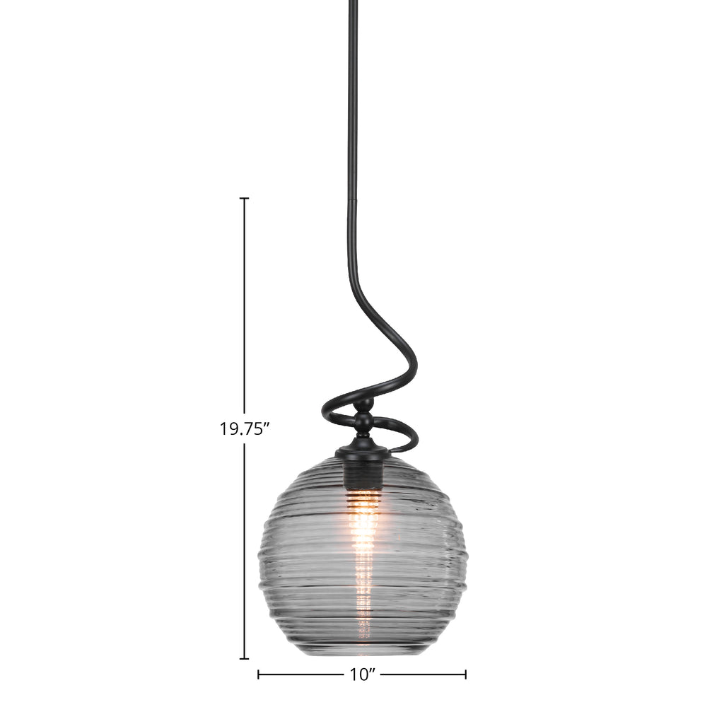 Capri One Light Mini Pendant in Matte Black with 10" Smoke Ribbed Shade