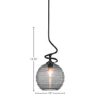 Capri One Light Mini Pendant in Matte Black with 10" Smoke Ribbed Shade