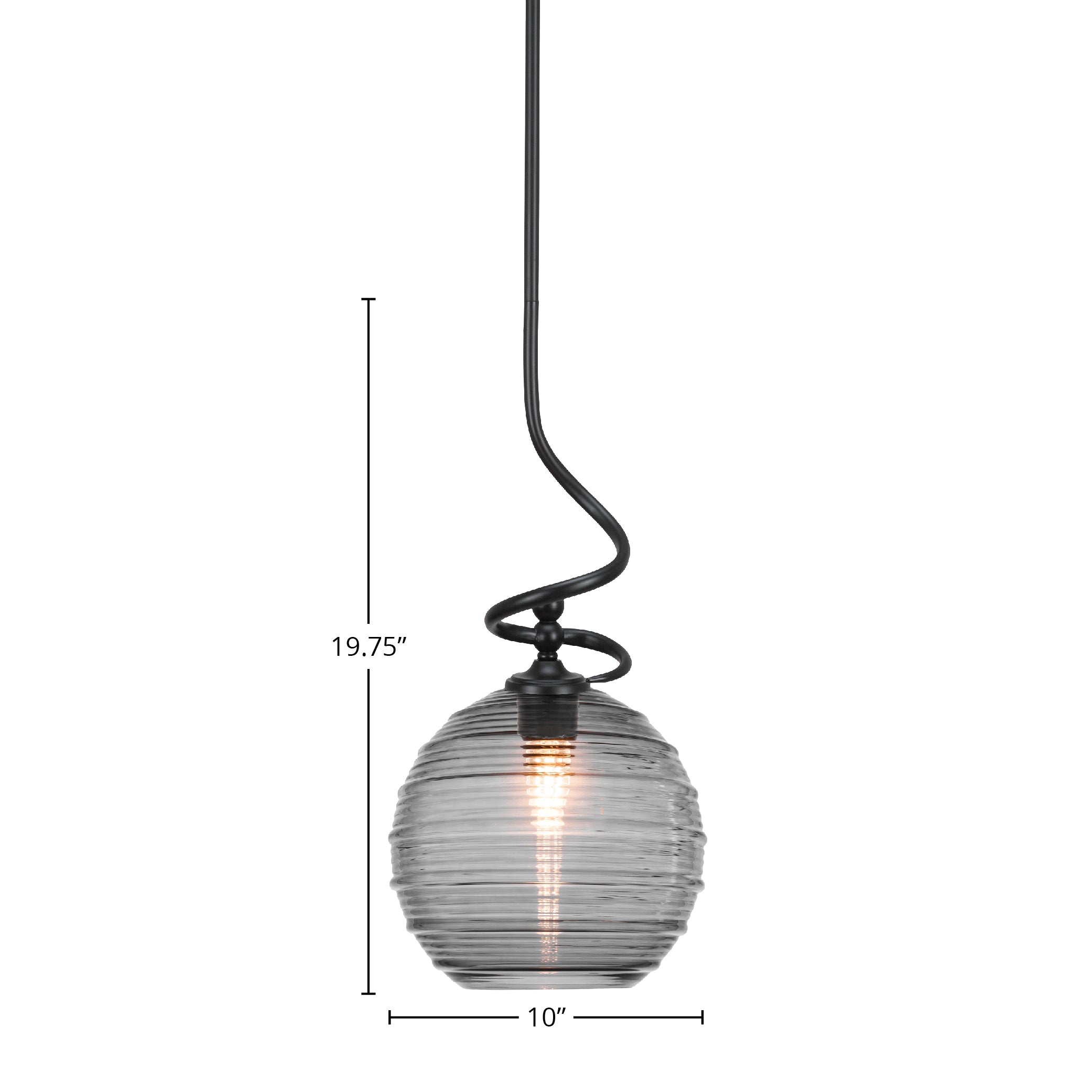 Capri One Light Mini Pendant in Matte Black with 10" Smoke Ribbed Shade