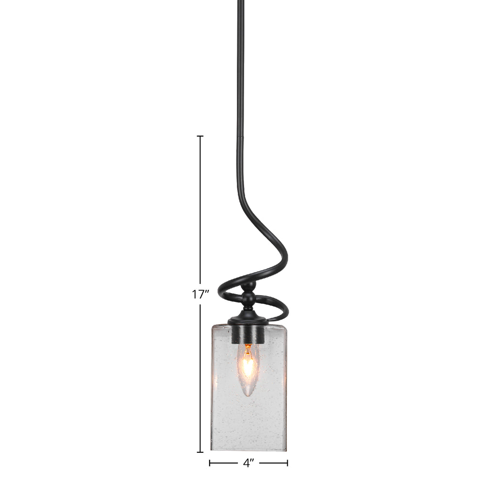 Capri One Light Mini Pendant in Matte Black with 4" Square Clear Bubble Shade