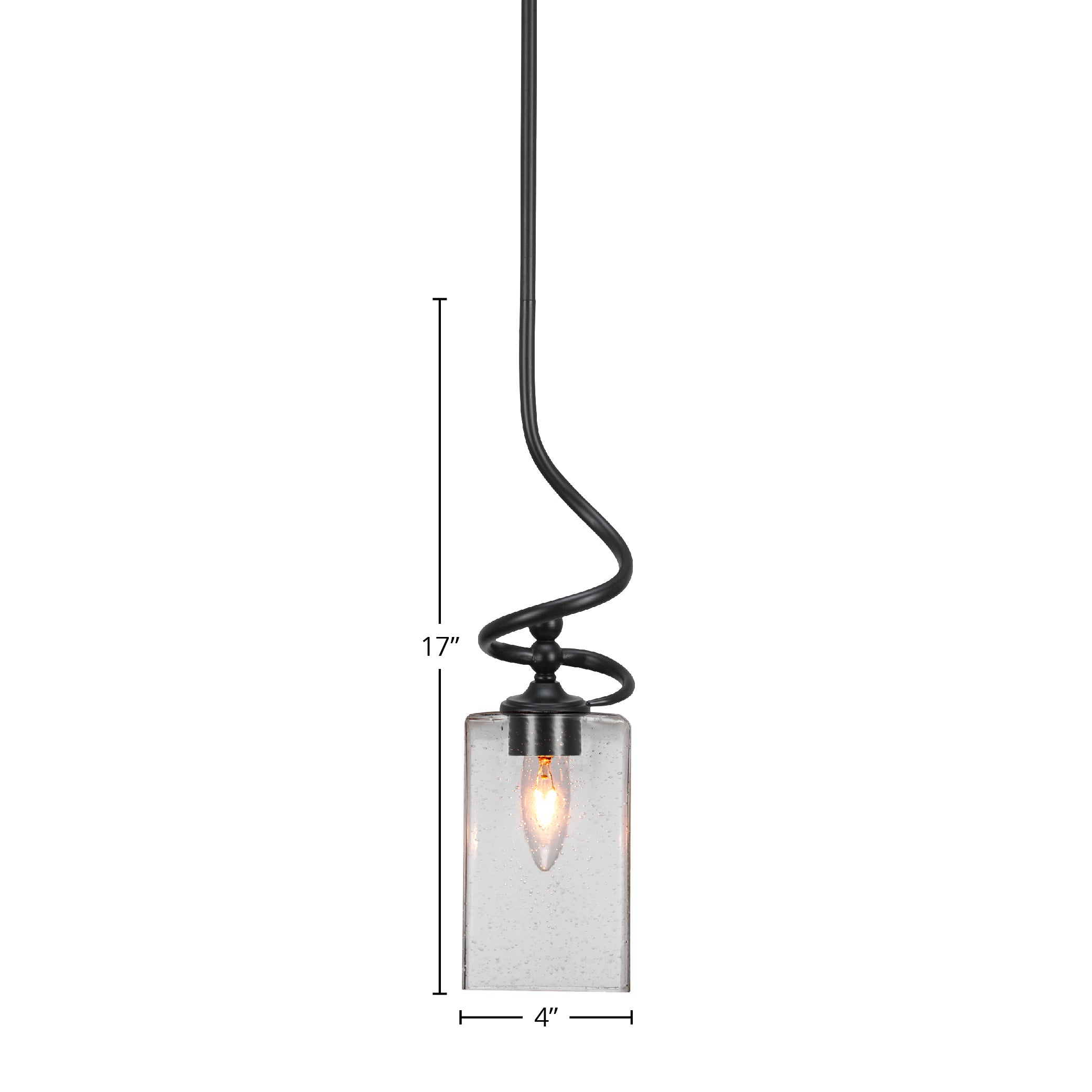 Capri One Light Mini Pendant in Matte Black with 4" Square Clear Bubble Shade