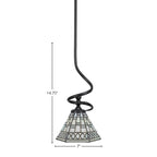 Capri One Light Mini Pendant in Matte Black with 7" Pewter Art Glass Shade