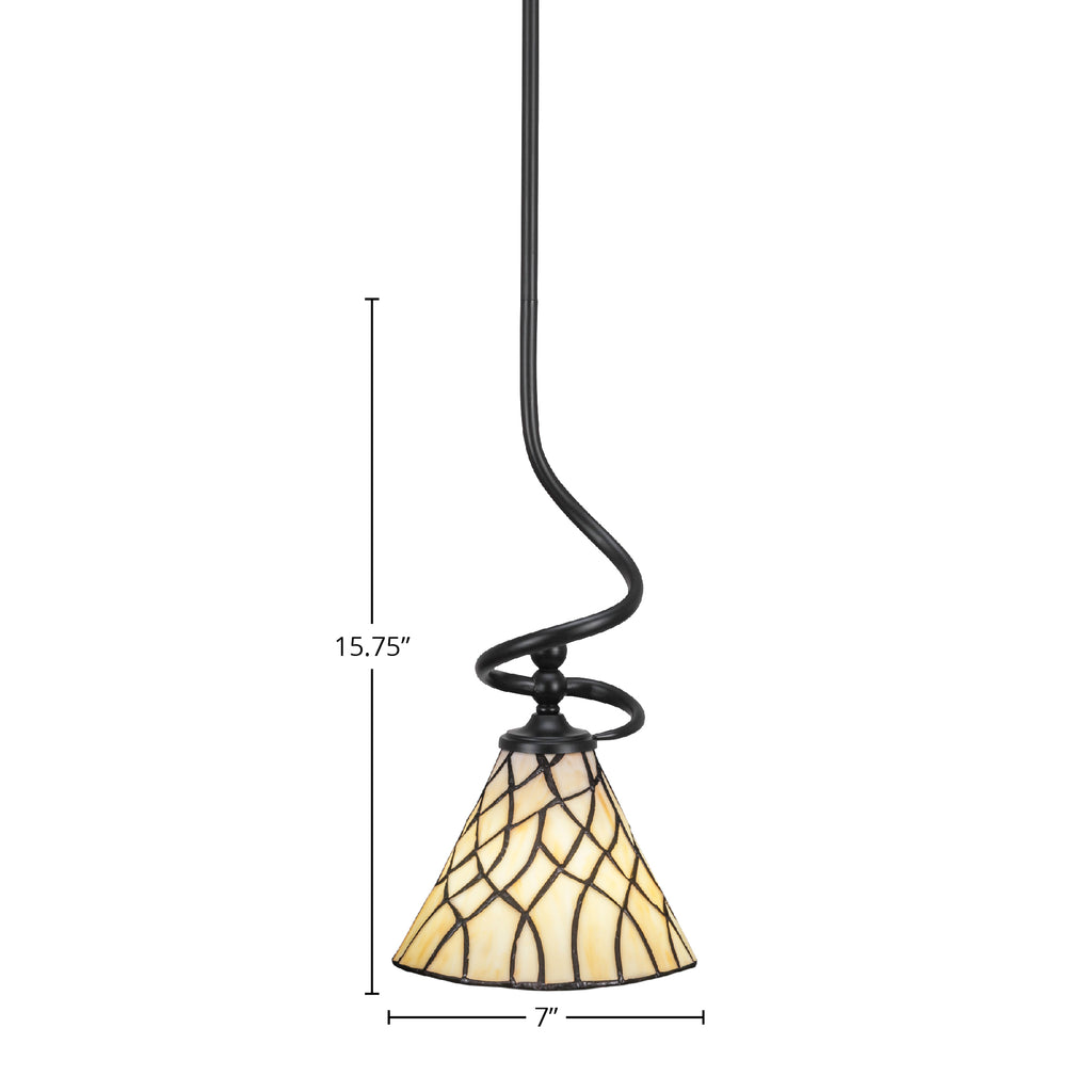 Capri One Light Mini Pendant in Matte Black with 7" Sandhill Art Glass Shade