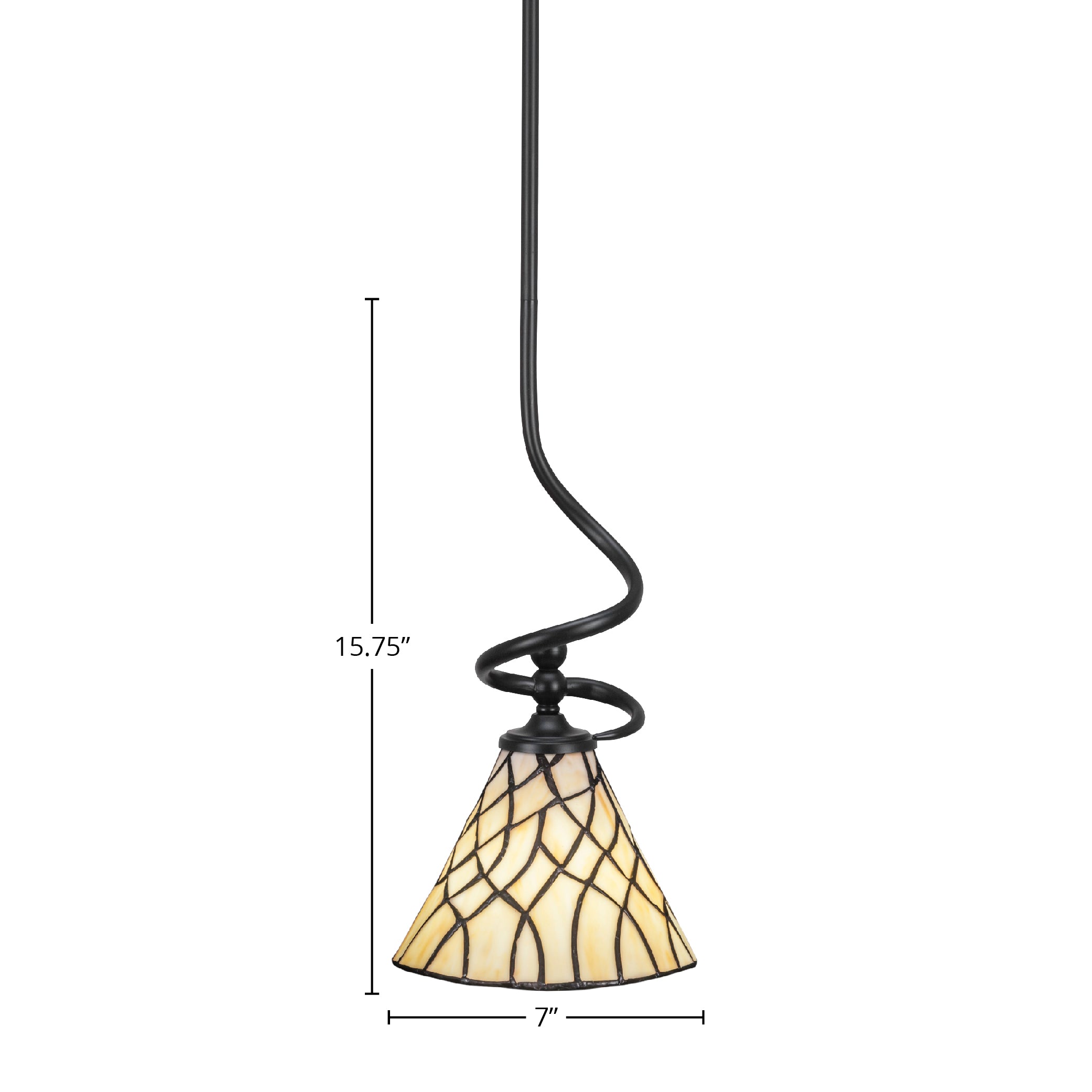 Capri One Light Mini Pendant in Matte Black with 7" Sandhill Art Glass Shade