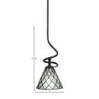 Capri One Light Mini Pendant in Matte Black with 7" Diamond Ice Art Glass Shade