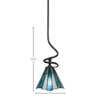 Capri One Light Mini Pendant in Matte Black with 7" Sea Ice Art Glass Shade