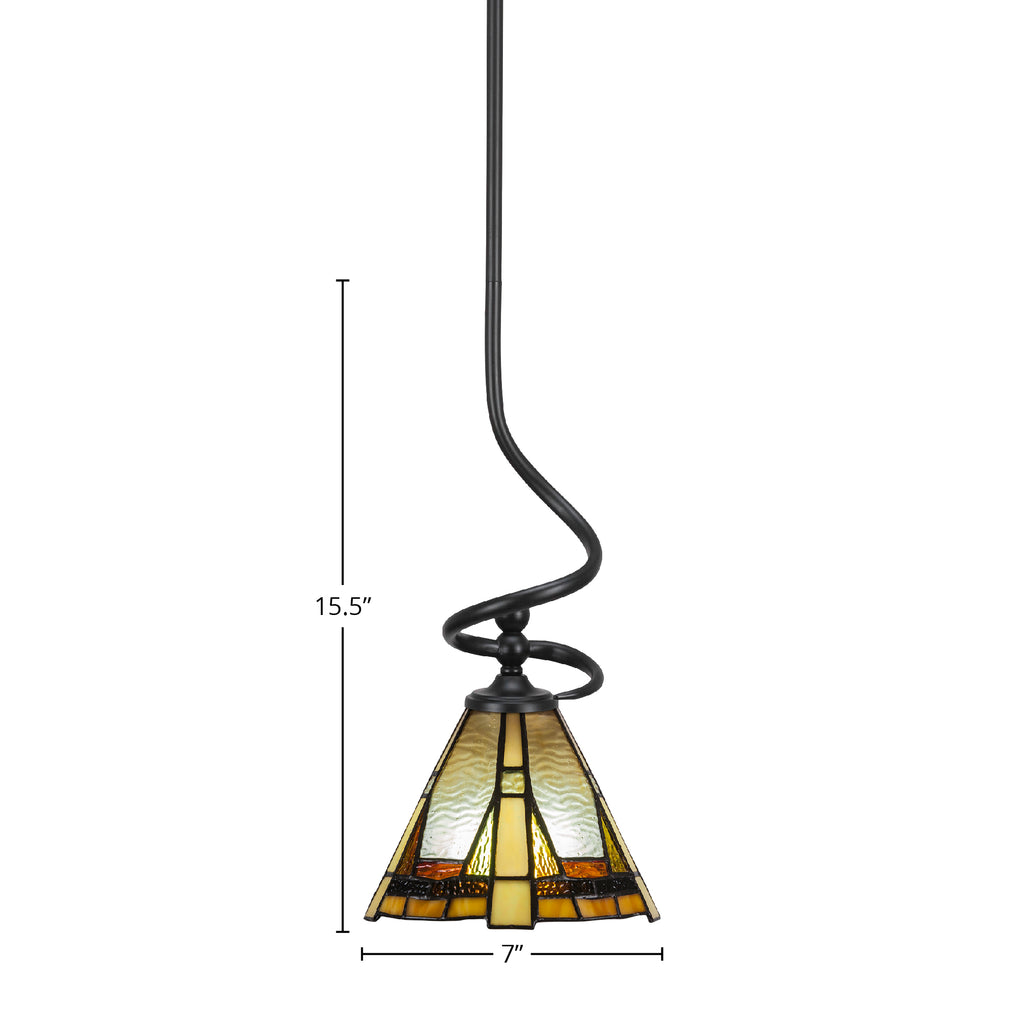 Capri One Light Mini Pendant in Matte Black with 7" Zion Art Glass Shade