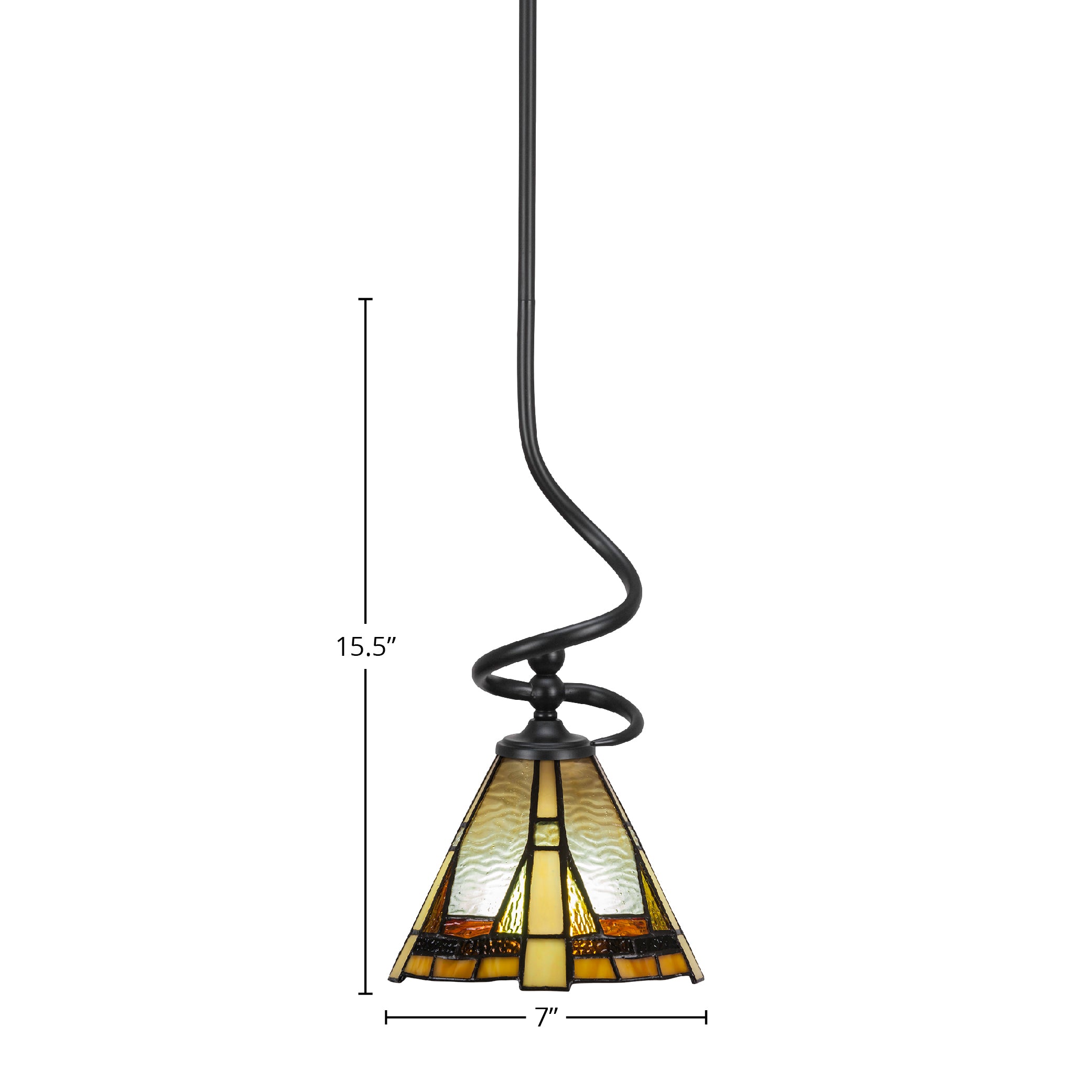 Capri One Light Mini Pendant in Matte Black with 7" Zion Art Glass Shade